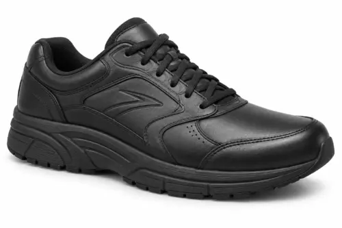 brooks-addiction-walker-2-mens-lace-up-illustration AI-generated illustration of a black men’s lace-up Brooks Addiction Walker 2 walking shoe, side view.