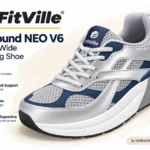 file_0000000032ec823080a683e881ec45fd - Rejuva Sole™ FitVille Rebound NEO V6 men's wide walking shoe, shown in a blue-silver design with mesh panels and a chunky sole (advertisement).