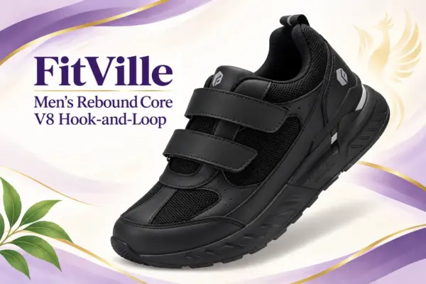 Fitville Rebound Core V8 hook n loop - Rejuva Sole™ AI-generated illustration of the FitVille Men’s Rebound Core V8 Hook-and-Loop shoe with two straps.