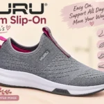 file_00000000a76c82308daa433d69630394 - Rejuva Sole™ KURU Atom Slip-On women's shoe in grey with pink lining, highlighting lightweight comfort and easy slip-on design.