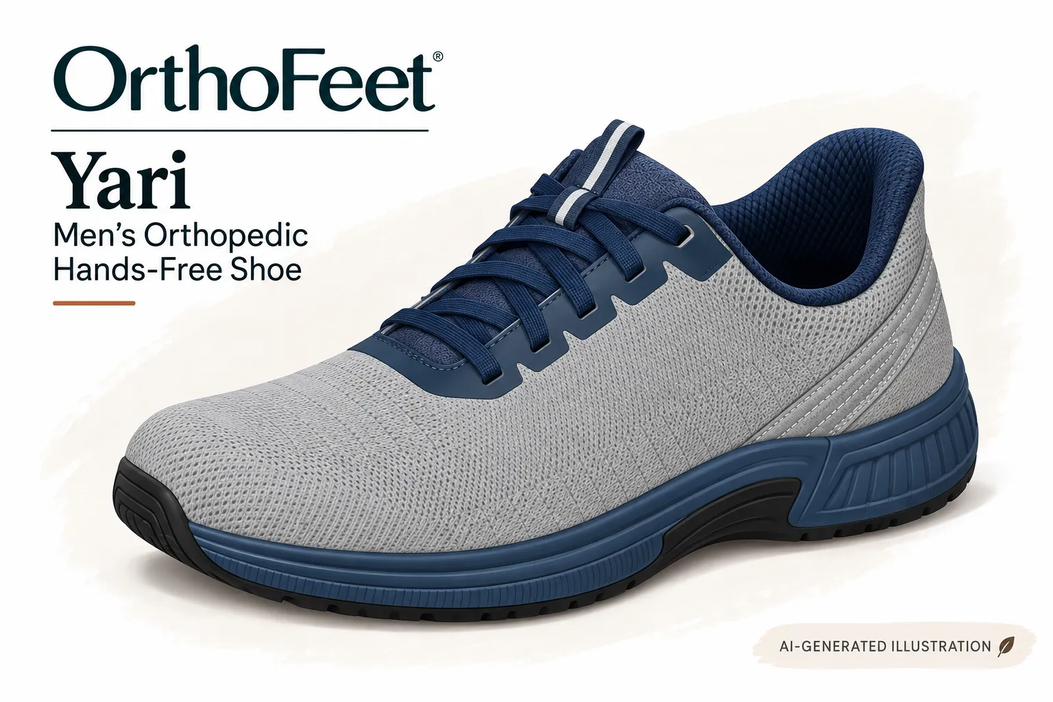 file_00000000c12c82308a02c73d860bc228 - Rejuva Sole™ Orthofeet Yari men's orthopedic hands-free shoe in gray mesh with blue accents, shown at an angle