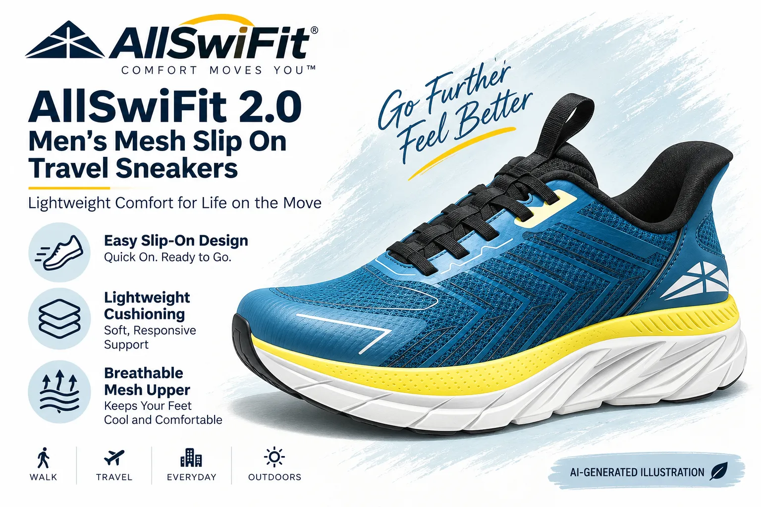 file_00000000d24882308880d1ffa8e7f6ca - Rejuva Sole™ Advertisement for AllswiFit 2.0 men's mesh slip-on travel sneakers, highlighting easy slip-on design, lightweight cushioning, breathable mesh upper, and lifestyle icons (walk, travel, everyday, outdoors).