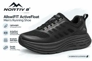 AllswiFIT ActiveFloat (Value Shoe) - Rejuva Sole™ NORTIV 8 AllswiFIT ActiveFloat men's running shoe with a black mesh upper and layered sole design.
