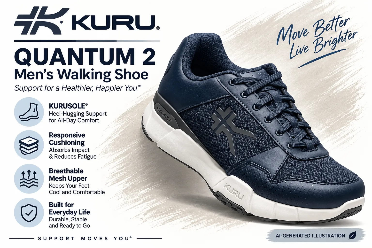 file_00000000f3f8823085330670a7406ba4 - Rejuva Sole™ KURU Quantum 2 men’s walking shoe with features: heel-hugging support, cushioning, breathable mesh upper, built for everyday life.