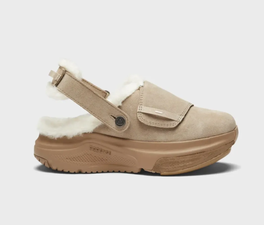 Screenshot_20261008-190035 - Rejuva Sole™ Beige suede clog with plush white shearling lining and an adjustable strap on the side image-focused product photo.