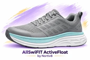 file_00000000001c8230861edb0c2c6caece - Rejuva Sole™ Gray AllSwiFIT ActiveFloat running shoe by Nortiv8, with teal accent on the midsole and mesh upper.