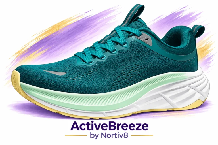 file_00000000d04482309b69d86ffc1676a1 - Rejuva Sole™ teal athletic running shoe with mint-green midsole and yellow outsole, labeled ActiveBreeze by Nortiv8 at bottom